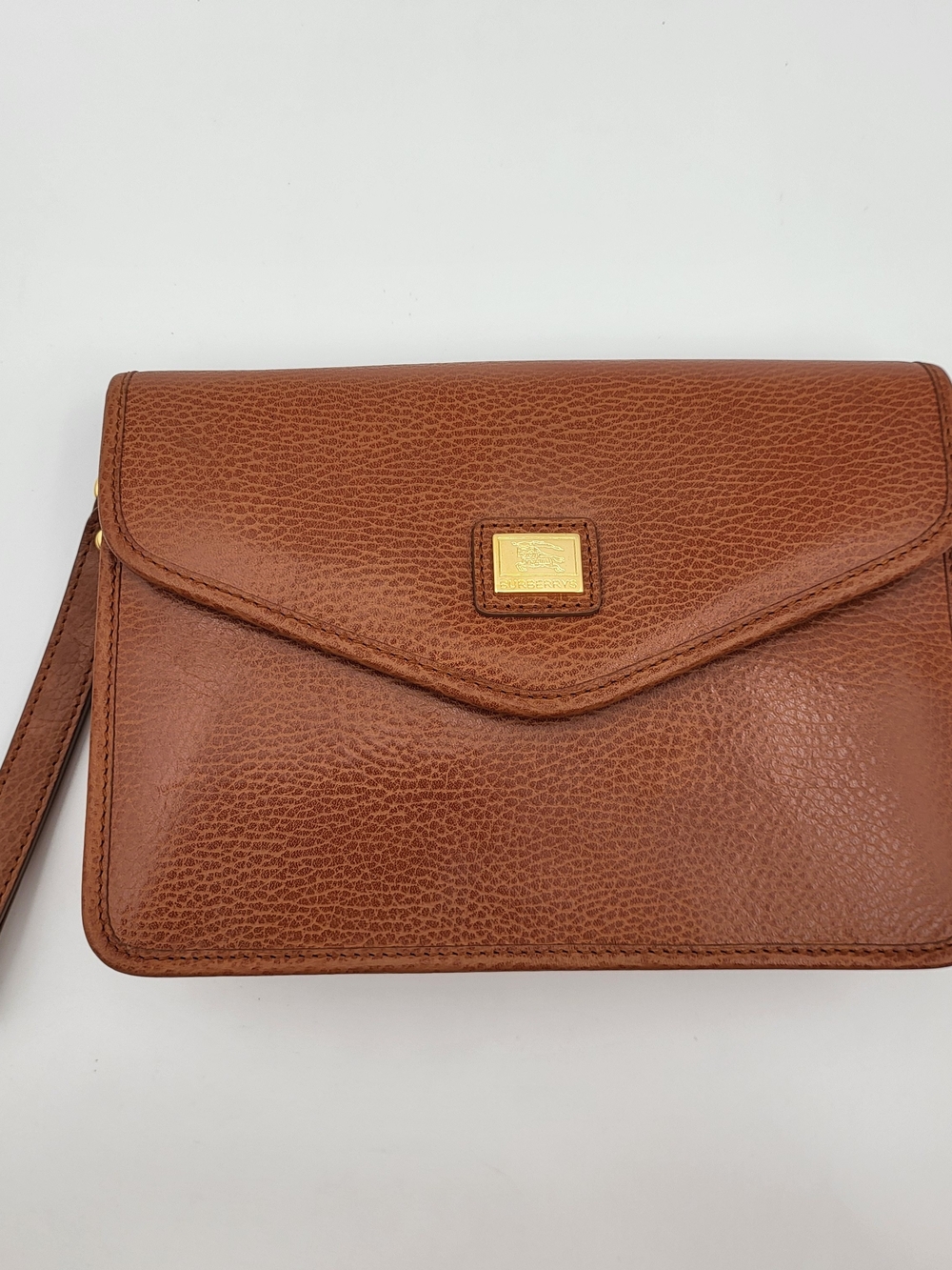 Burberry, Burberrys Brown Calfskin Leather Wristlet Vintage Clutch, Authentic..